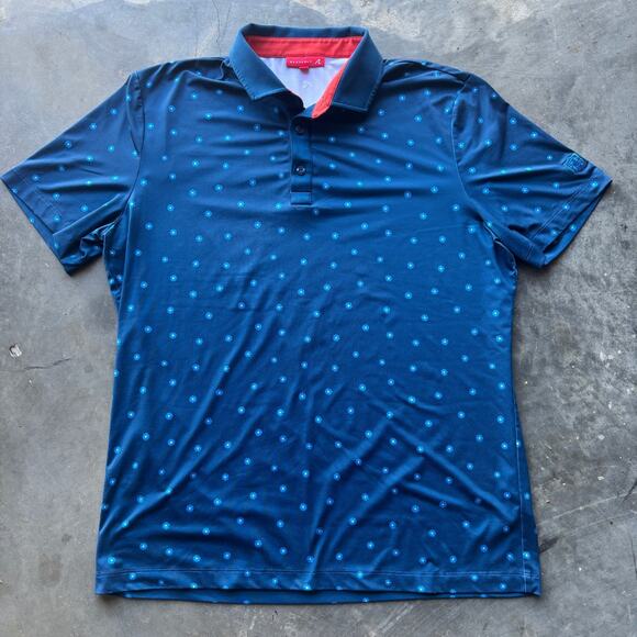 Redvanly Junian Golf Polo Shirt Mens L Admiral Blue Floral PurePoly Short Sleeve - Picture 1 of 14